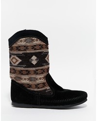 Bottes en cuir noires Minnetonka