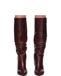 Bottes hauteur genou en cuir bordeaux Prada