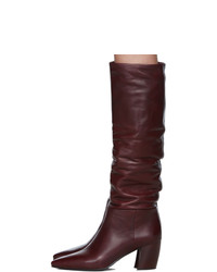 Bottes hauteur genou en cuir bordeaux Prada