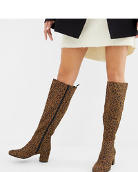 Bottes hauteur genou en cuir imprimées léopard marron