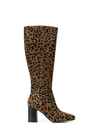 Bottes hauteur genou en cuir imprimées léopard tabac