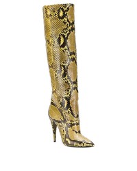 Bottes hauteur genou en cuir imprimées serpent jaunes Saint Laurent