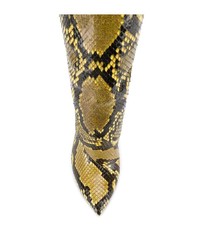 Bottes hauteur genou en cuir imprimées serpent jaunes Saint Laurent