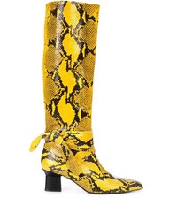 Bottes hauteur genou en cuir imprimées serpent jaunes Rosetta Getty