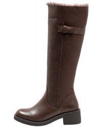 Bottes hauteur genou en cuir marron foncé Anna Field