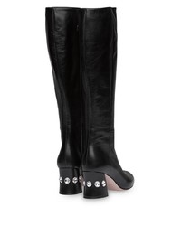 Bottes hauteur genou en cuir noires Miu Miu