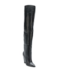 Bottes hauteur genou en cuir noires Saint Laurent