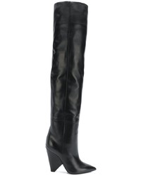 Bottes hauteur genou en cuir noires Saint Laurent