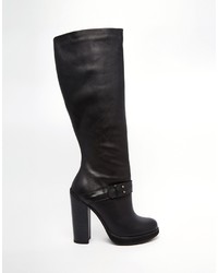 Bottes hauteur genou en cuir noires Warehouse