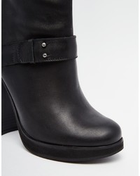 Bottes hauteur genou en cuir noires Warehouse