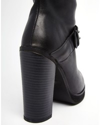 Bottes hauteur genou en cuir noires Warehouse