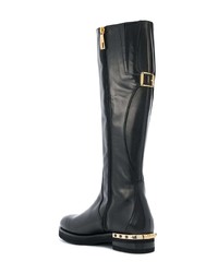 Bottes hauteur genou en cuir noires Baldinini