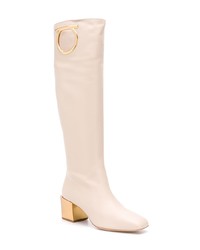 Bottes hauteur genou en cuir roses Salvatore Ferragamo