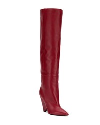 Bottes hauteur genou en cuir rouges Saint Laurent