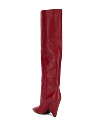 Bottes hauteur genou en cuir rouges Saint Laurent