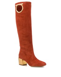 Bottes hauteur genou en daim orange Salvatore Ferragamo