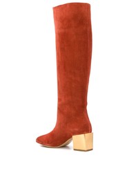 Bottes hauteur genou en daim orange Salvatore Ferragamo