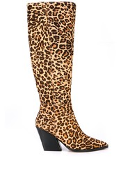 Bottes hauteur genou en poils de veau imprimées léopard marron clair Dolce Vita