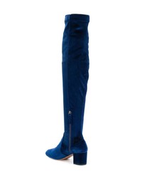 Bottes hauteur genou en velours bleu marine Aquazzura