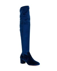 Bottes hauteur genou en velours bleu marine Aquazzura