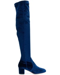 Bottes hauteur genou en velours bleu marine Aquazzura