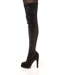 Bottes hauteur genou en velours noires Charlotte Olympia