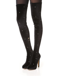 Bottes hauteur genou en velours noires Charlotte Olympia