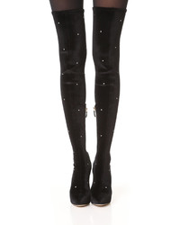 Bottes hauteur genou en velours noires Charlotte Olympia