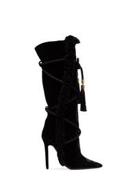 Bottes hauteur genou en velours noires Versace