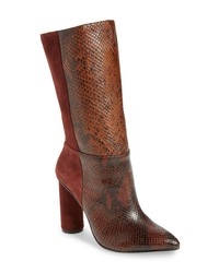 Bottes mi-mollet en cuir imprimées marron