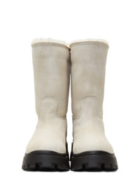 Bottes mi-mollet en daim blanches Miu Miu