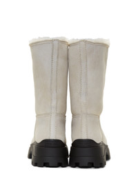 Bottes mi-mollet en daim blanches Miu Miu