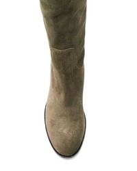 Bottes mi-mollet en daim olive Santoni