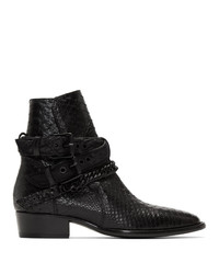 Bottes western en cuir imprimées serpent noires