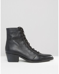 Bottines à lacets en cuir noires Asos