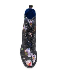 Bottines à lacets en toile à fleurs noires Nicholas Kirkwood