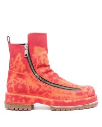 Bottines chelsea en cuir imprimé tie-dye rouges