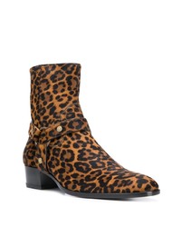 Bottines chelsea en cuir imprimées léopard marron Saint Laurent