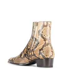 Bottines chelsea en cuir imprimées serpent marron clair Saint Laurent