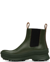 Bottines chelsea en cuir vert foncé Jil Sander