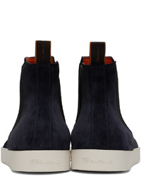 Bottines chelsea en daim bleu marine Santoni