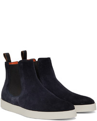 Bottines chelsea en daim bleu marine Santoni