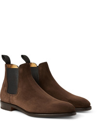 Bottines chelsea en daim marron John Lobb