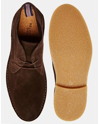 Bottines chukka en daim marron foncé Selected