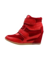 Bottines compensées en cuir rouges Cassis côte d'azur
