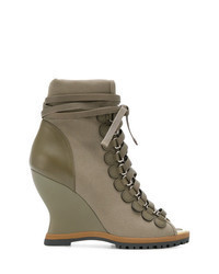 Bottines compensées en toile olive