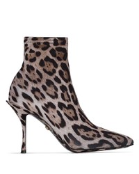 Bottines élastiques imprimées léopard marron Dolce & Gabbana