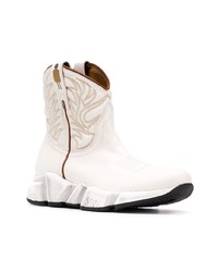 Bottines en cuir brodées blanches Texas Robot