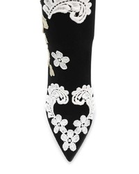 Bottines en cuir brodées noires et blanches Dolce & Gabbana