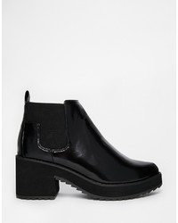 Bottines en cuir épaisses noires Asos